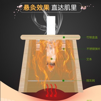 1-6孔艾灸盒木质灸盒 木质家用随身艾灸仪器 无漆多部位调温灸盒图2