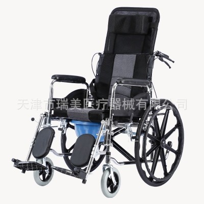 厂家供应气压杆电镀全躺轮椅 多功能 折叠轻便手动轮椅 坐便轮椅图5