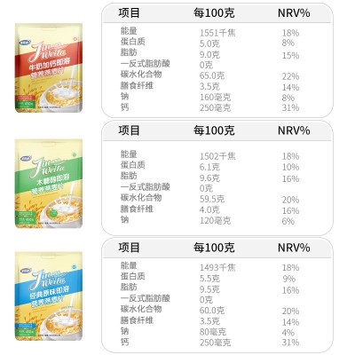 【代发】金惟他450g木糖醇牛奶加钙冲饮即食早餐燕麦片15小包*3包图3