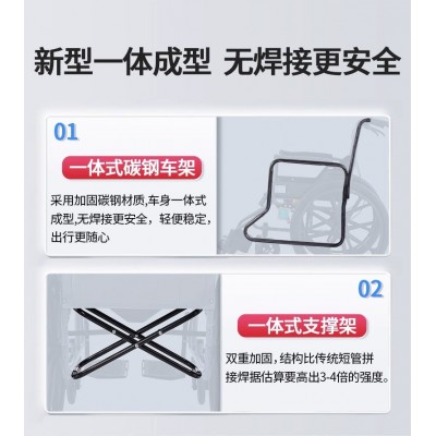 一体式轮椅折叠轻便旅游简易残疾人代步车手推车带坐便器老人专用图4