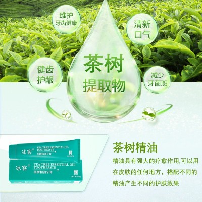 清仓价冰客茶树精油牙膏100g家庭装成人双重净白清新口气牙膏批发图3