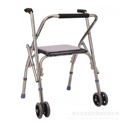 不锈钢老年人四脚折叠拐杖凳残疾人带轮带座椅子手推学步车助行器图2