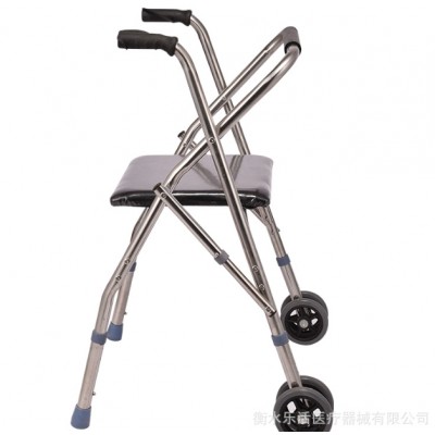 不锈钢老年人四脚折叠拐杖凳残疾人带轮带座椅子手推学步车助行器图3