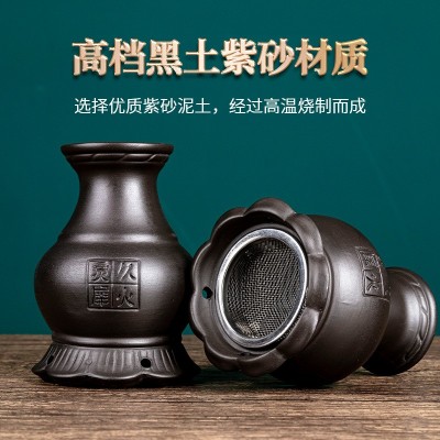 砭石紫砂艾灸罐中医美容院家用莲花口艾灸盒刮痧火龙罐陶瓷随身灸图3