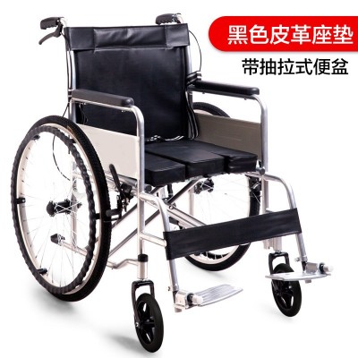 龙旺轮椅 加厚钢管可折叠带坐便老年人残疾人代步车批发图2