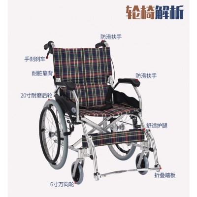 凯洋轮椅KY863LAJ-20折叠轻便老年老人 便携旅游车载铝合金轮椅车图4