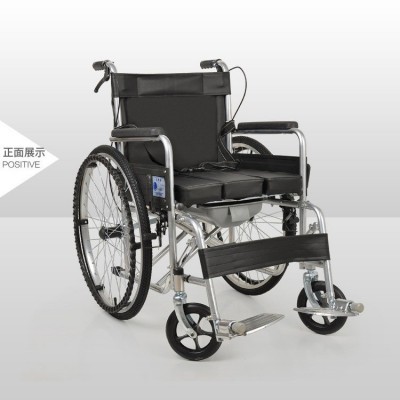 厂家批发轮椅折叠轻便老人手推车带坐便器老年人加厚残疾人轮椅车图3