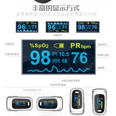 指夹血氧仪 手指脉搏血氧饱和度监测仪 呼吸频率睡眠监护oximeter图3
