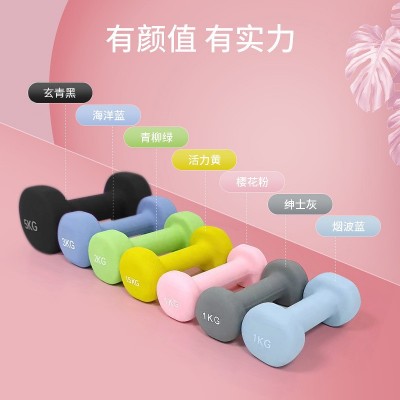 瑜伽健身平头磨砂浸塑哑铃男士女士家用锻炼运动器材实心铸铁哑铃图3