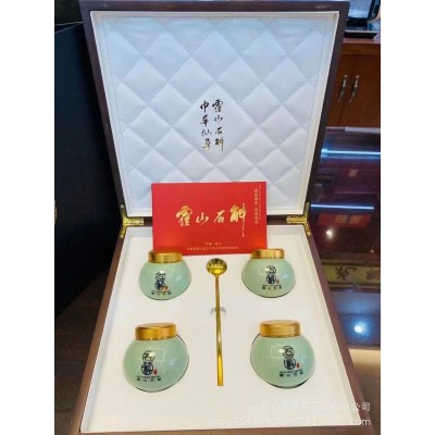 铁皮石斛霍山发货鱼鳞款四罐装高端木质陶瓷礼盒图3