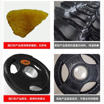 健身房三孔包胶 举重杠铃片 橡胶杠铃手抓杠铃片图4