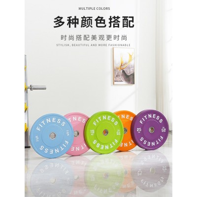 CPU马卡龙竞技杠铃片大孔全橡胶哑铃片健身硬拉臀桥臀推 杠铃套装图3