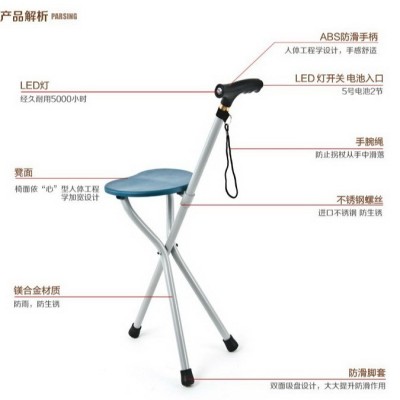 手杖椅助行器拐棍板凳手杖凳加厚不锈钢老年人助行拐杖凳折叠椅子图2
