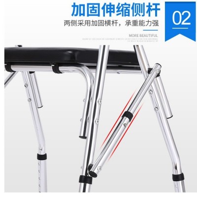 老人助步器助行器不锈钢轮座四脚折叠拐杖凳带轮带座手推车学步车图3