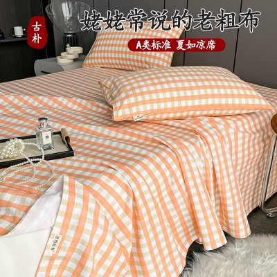 纯棉老粗布床单单件夏季100全棉单人宿舍被单家用双人枕套三件套2图2
