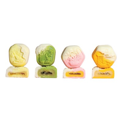 幻彩双色流心月饼 国潮风渐变色桃山皮月饼新中式月饼厂家批发图4