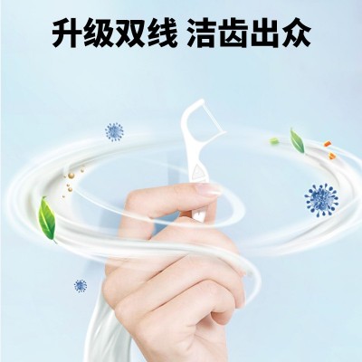 中性粉英文正畸双线牙线棒牙签便携牙齿矫正牙套细滑清洁缝隙批发图3