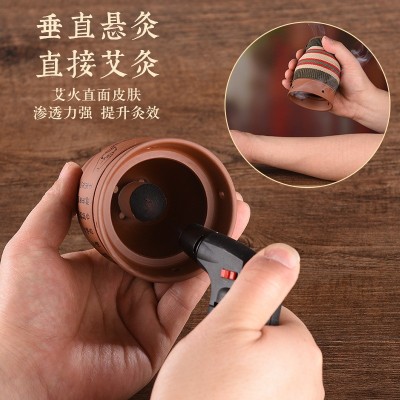 艾灸罐陶瓷刮痧杯器具家用紫砂随身灸工具艾灸盒温灸双层 一件代发图2