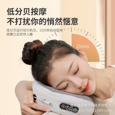 跨境礼品多功能颈椎按摩枕振动热敷颈部按摩器揉捏护颈u型按摩枕图3
