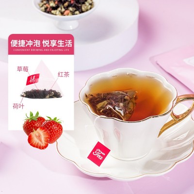 三角包茶草莓红茶9包/袋红茶荷叶草莓茶果味茶代用茶代发图2