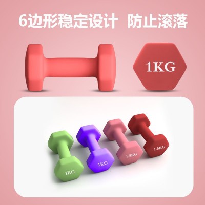 哑铃女士 六角包胶纯铁哑铃健身家用公斤 磅LB浸塑儿童小哑铃批发图3