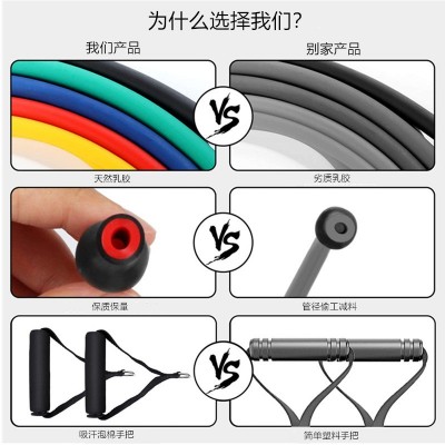 亚马逊热卖款11件套健身拉力绳套装TPE瑜伽拉力带11件套拉力器图4