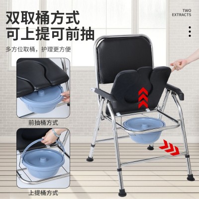 加厚坐便椅老人残疾人移动马桶不锈钢厕所便椅可折叠结实坐便凳图3