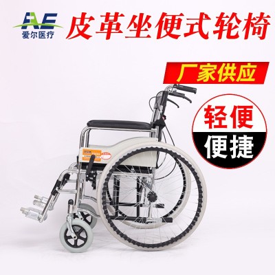 老人轮椅折叠轻便便携电镀坐便皮革实心胎轻便老年轮椅车图2