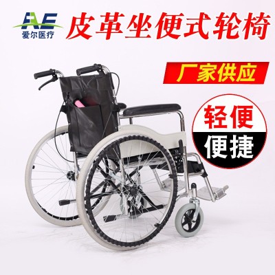 老人轮椅折叠轻便便携电镀坐便皮革实心胎轻便老年轮椅车图3