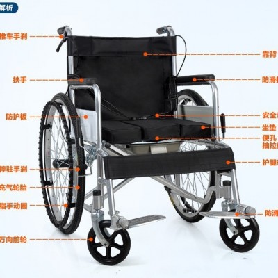 残疾老年人轮椅折叠带坐便 轻便外出养老院轮椅车免充气轮椅配件图3