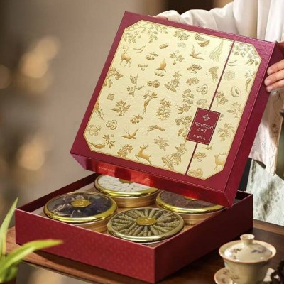 高级四拼礼盒 软枝花旗参灵芝红参石斛西洋参片多拼年货礼盒批发 1盒图3