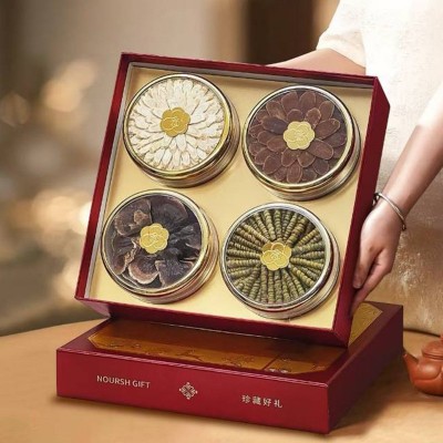 高级四拼礼盒 软枝花旗参灵芝红参石斛西洋参片多拼年货礼盒批发 1盒图4